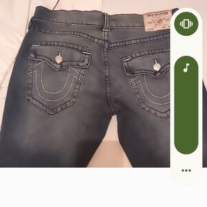 True Religion Gray Boot Cut Jeans with Distinctive Stitching